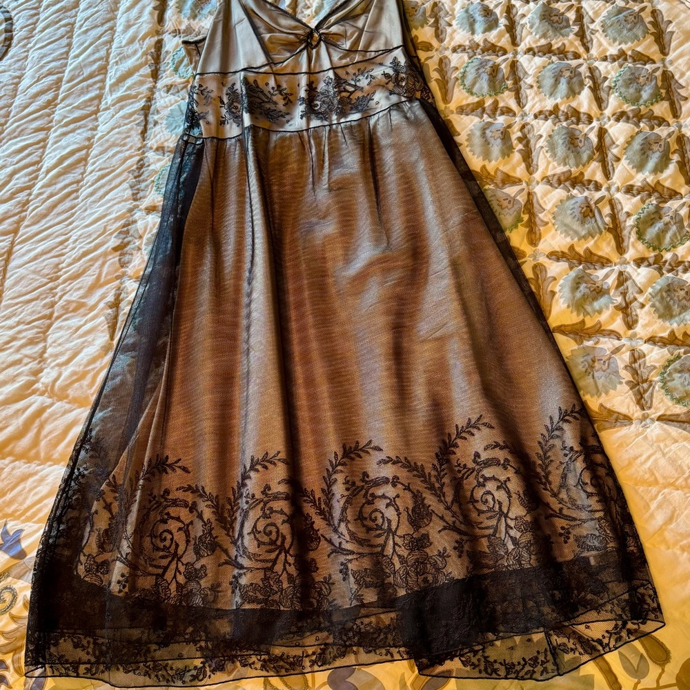 Max Studio Black Lace Over Nude Silk Lined Slip Dress